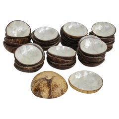 Set of Six Tiki Coconut and Capiz Shell Petite Bowls 
