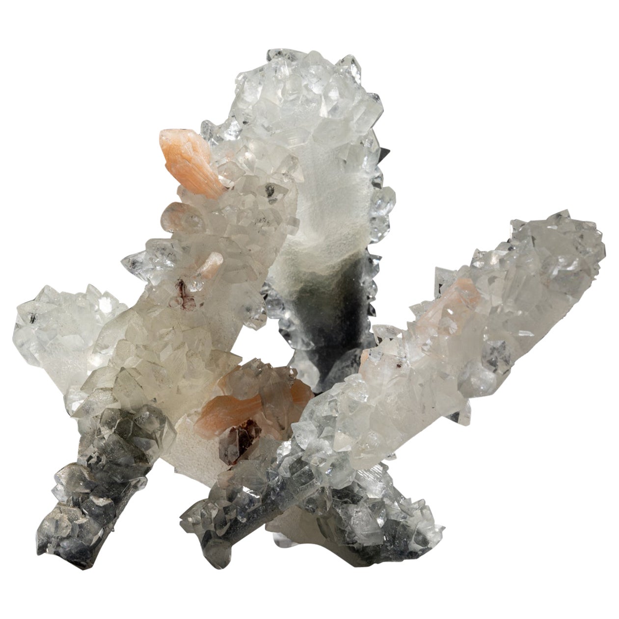 Green Apophyllite with Calcite and Stilbite on matrix from Jalgaon,  Maharashtra For Sale