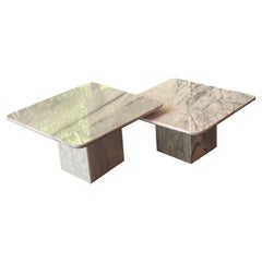 Pair of Square Carrara Marble Coffee Tables or Side Tables