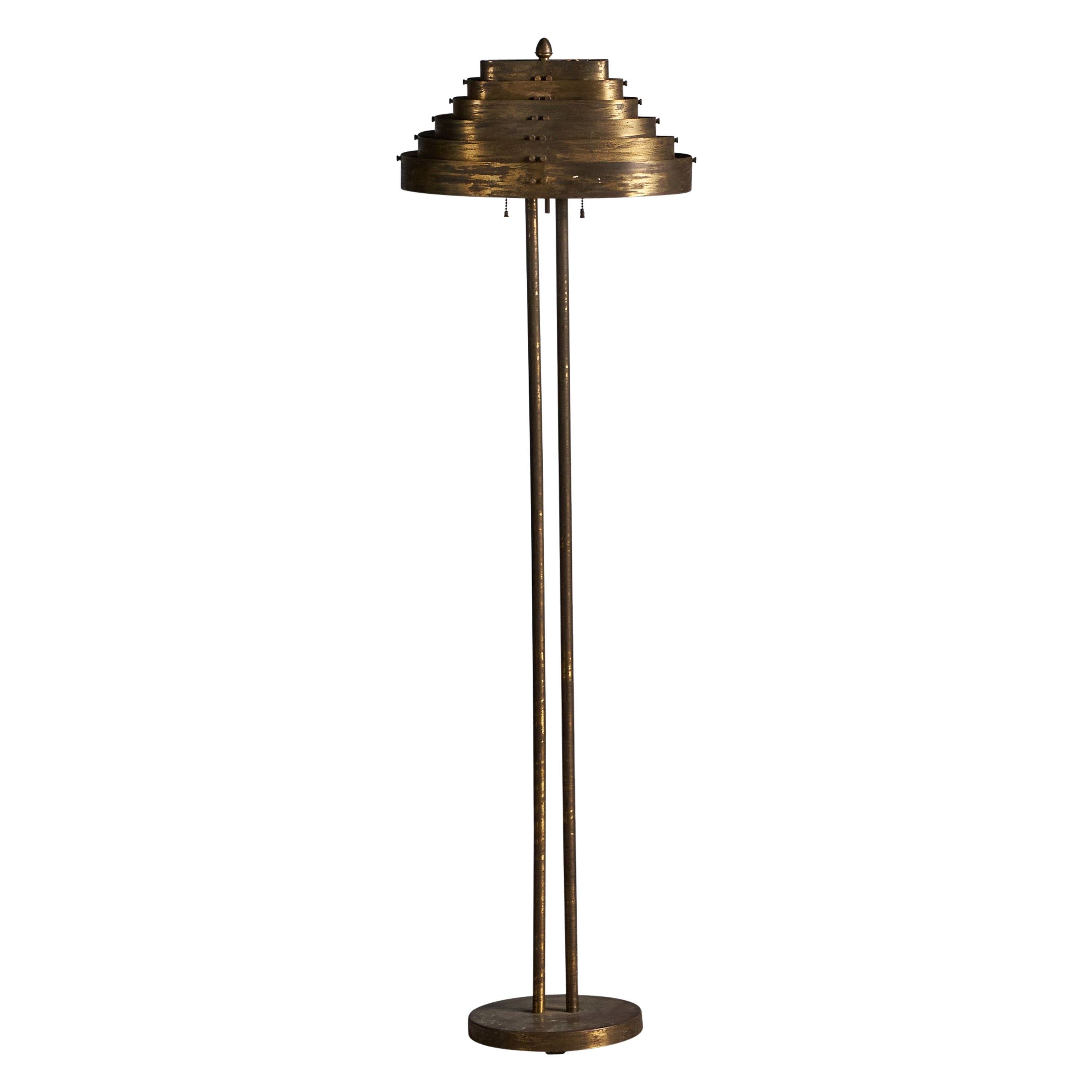 Kurt Versen, Floor Lamp, Brass, USA, 1930s