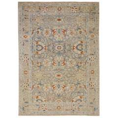 Handmade Modern Sultanabad Gray/Brown Wool Rug with Floral Pattern