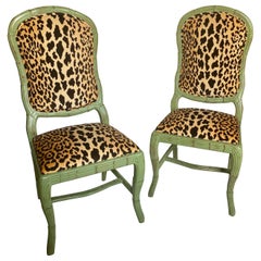 Hollywood Regency Serge Roche Style Carved Palm Animal Print Dining Accent Chair