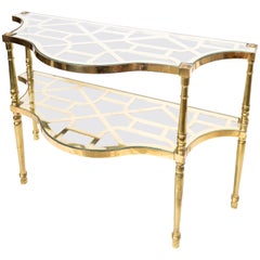 Brass and Glass Chippendale Fretwork Console Table
