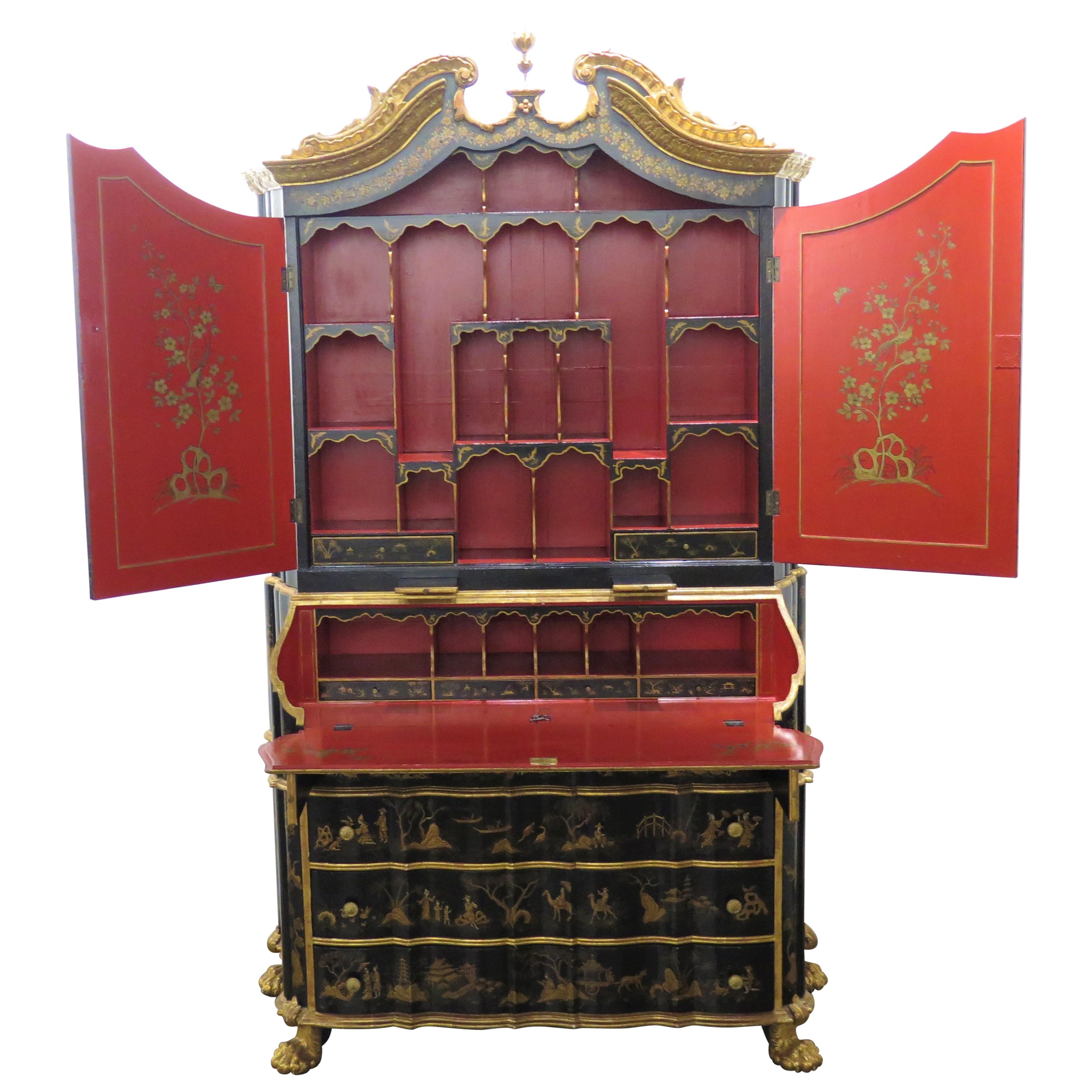 George II-Style Chinoiserie Secretary / Collector's Cabinet by Antonio's SF For Sale
