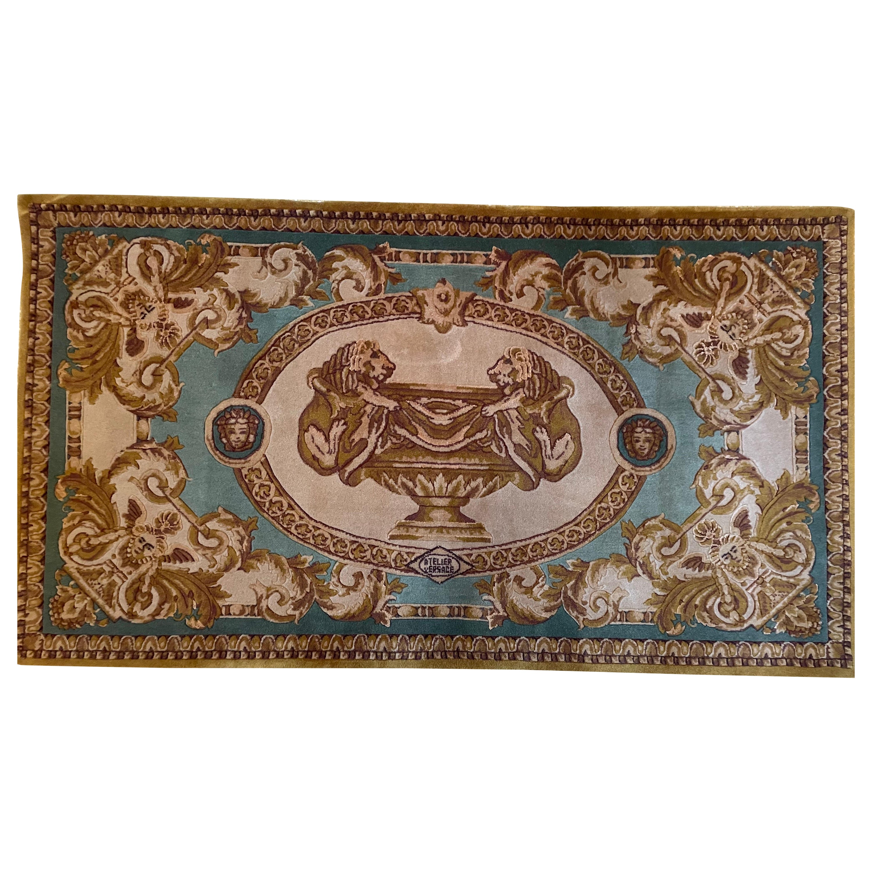 Gianni Versace Rug Wool and Silk Hand Knotted  For Sale