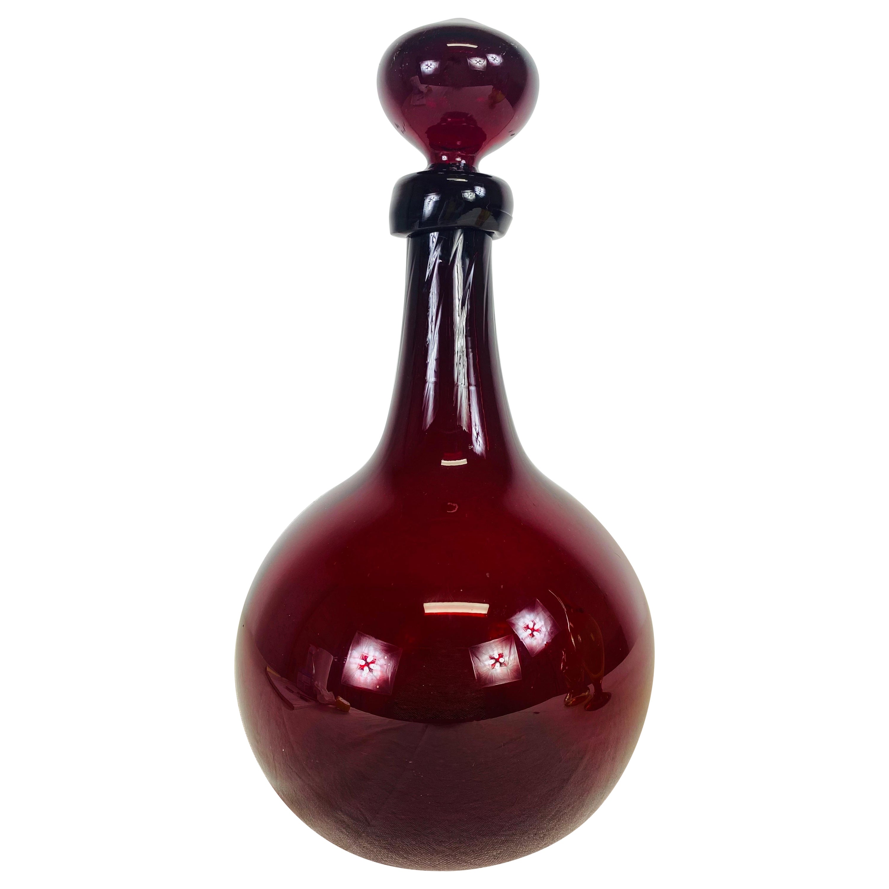 Mid century vintage large Blenko Handblown ruby red jar with stopper For Sale