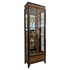 Display Cabinet 1970s Burl Wood Brass Chinoiserie Retro Drawers Raymond Sobota