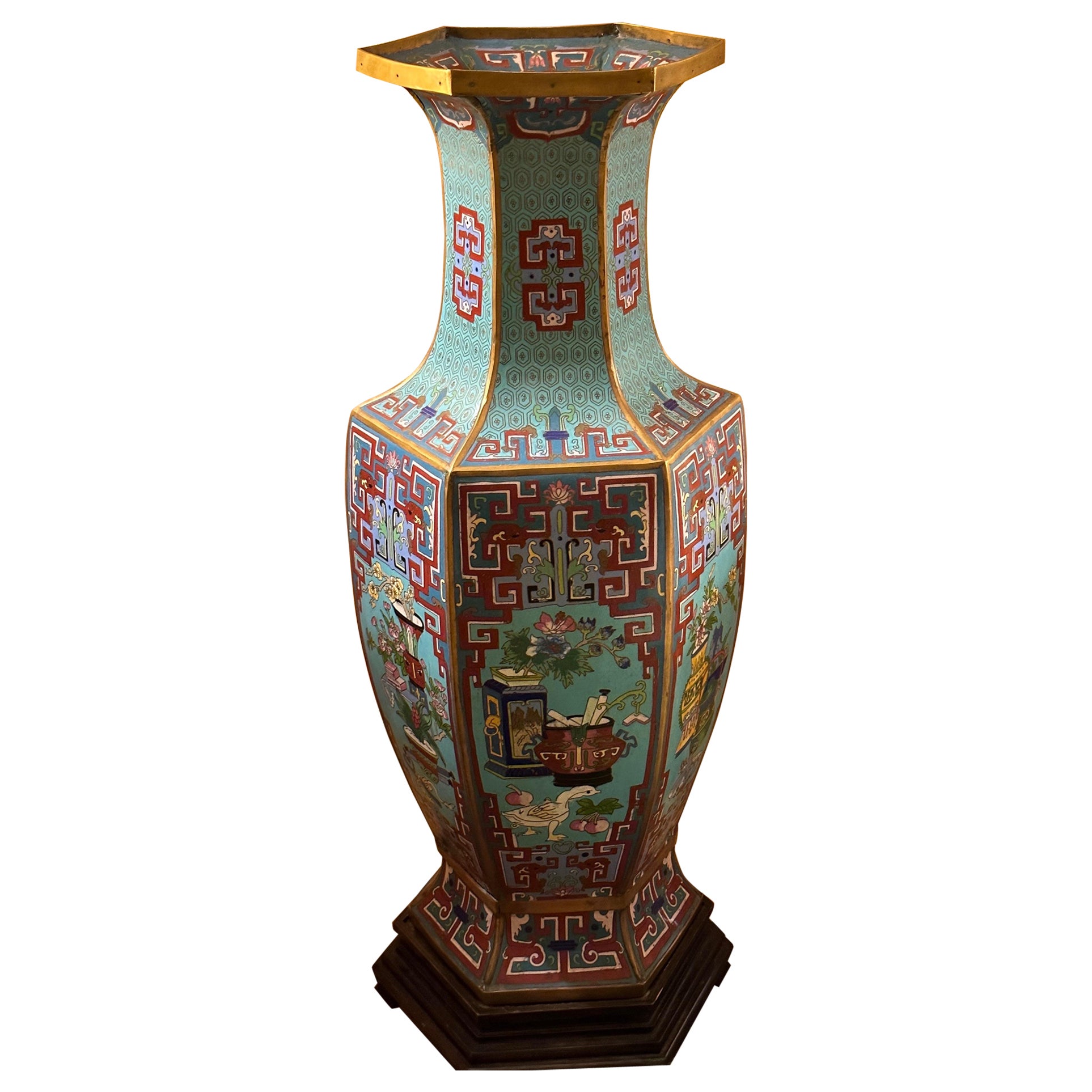 Antique Cloissone Asian Chinese Floor Vase 39” inches tall 
 For Sale