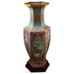 Antique Cloissone Asian Chinese Floor Vase 39” inches tall 
