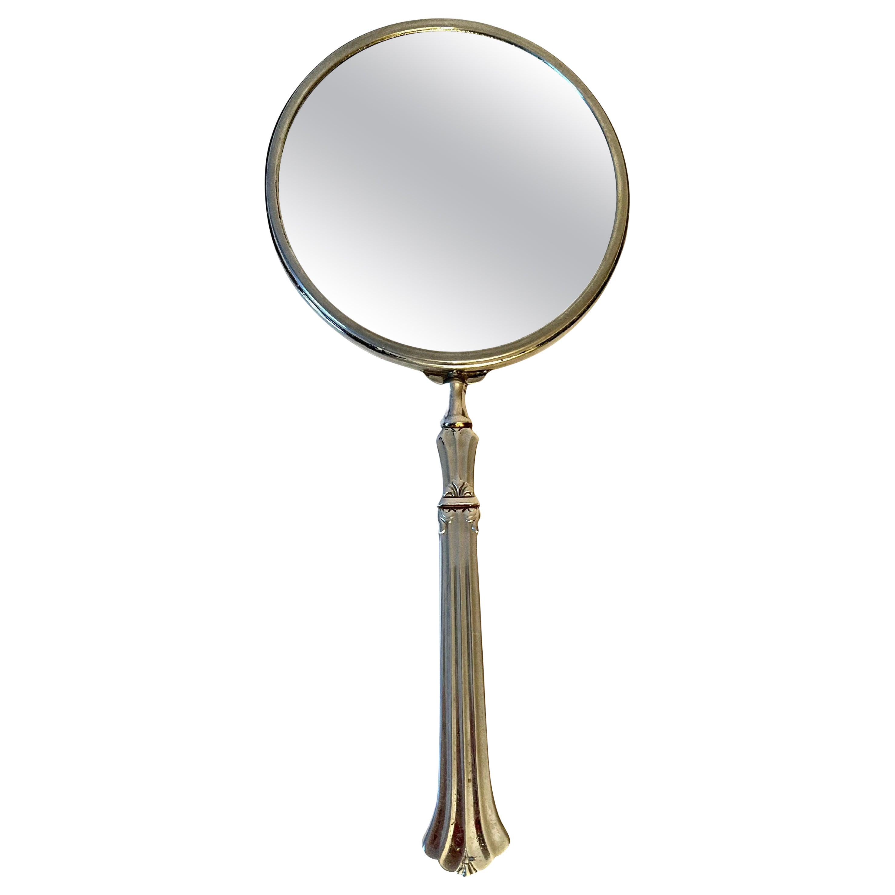 Silver Hand Mirror with Magnification on Opposing side For Sale