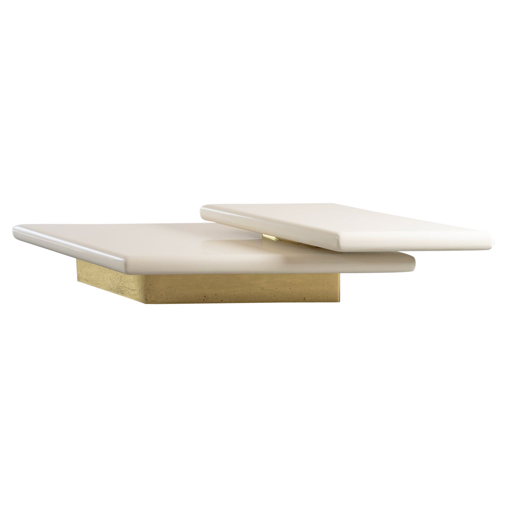 Two-Tier Double Diamond Coffee Table by Harvey Probber with Brushed Brass Base For Sale