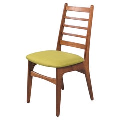 1960s Danish Modern Teak Chair in Walnut Finish with Green Fabric Upholstery