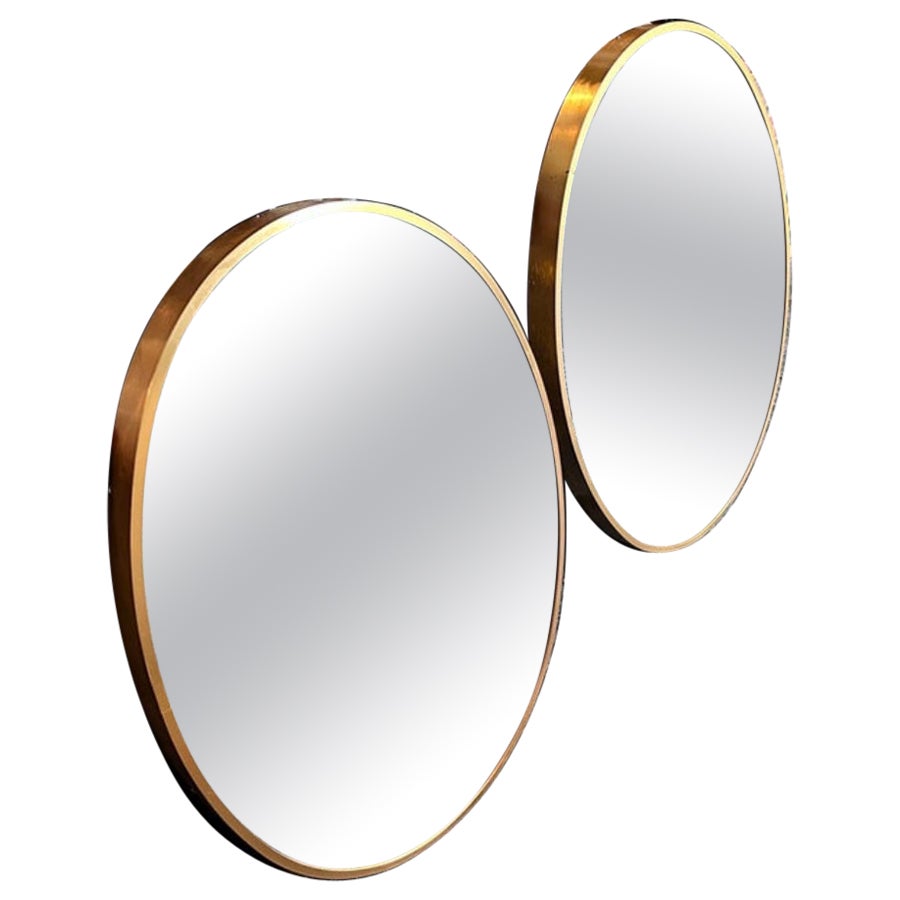 Two 1980s Gio Ponti Style Mid-Century Modern Gilded Aluminum Oval Wall Mirrors For Sale