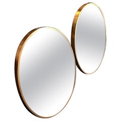 Vintage Two 1980s Gio Ponti Style Mid-Century Modern Gilded Aluminum Oval Wall Mirrors
