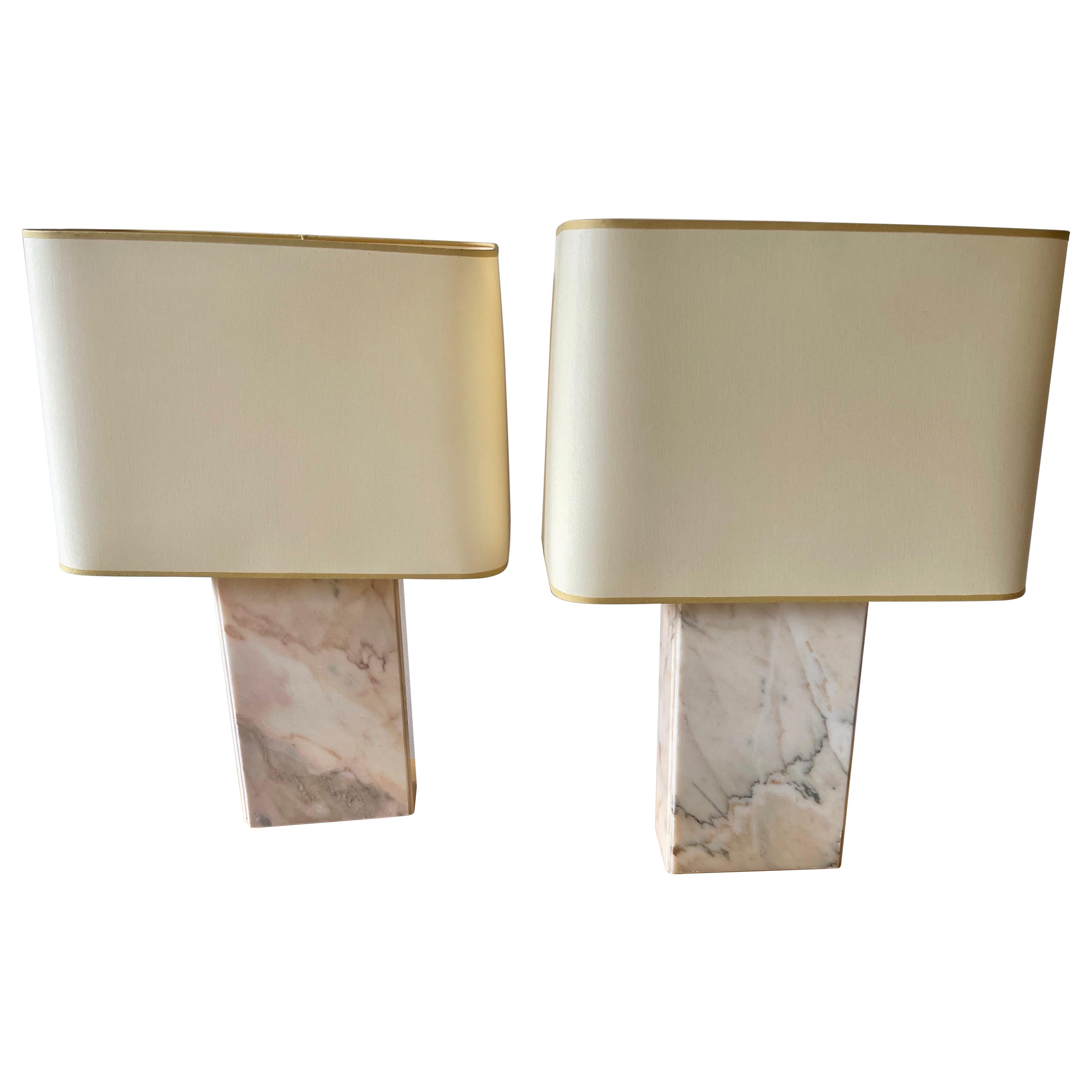 Mid-Century Modern  Pair of Marble Table Lamps Attributed to Jules Wabbes, Belgium 1970. For Sale