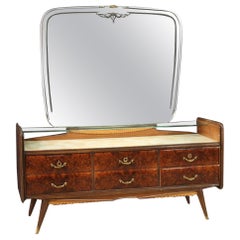 Retro 20th Century Wood Italian Modern Chest of Drawers with Mirror, 1950