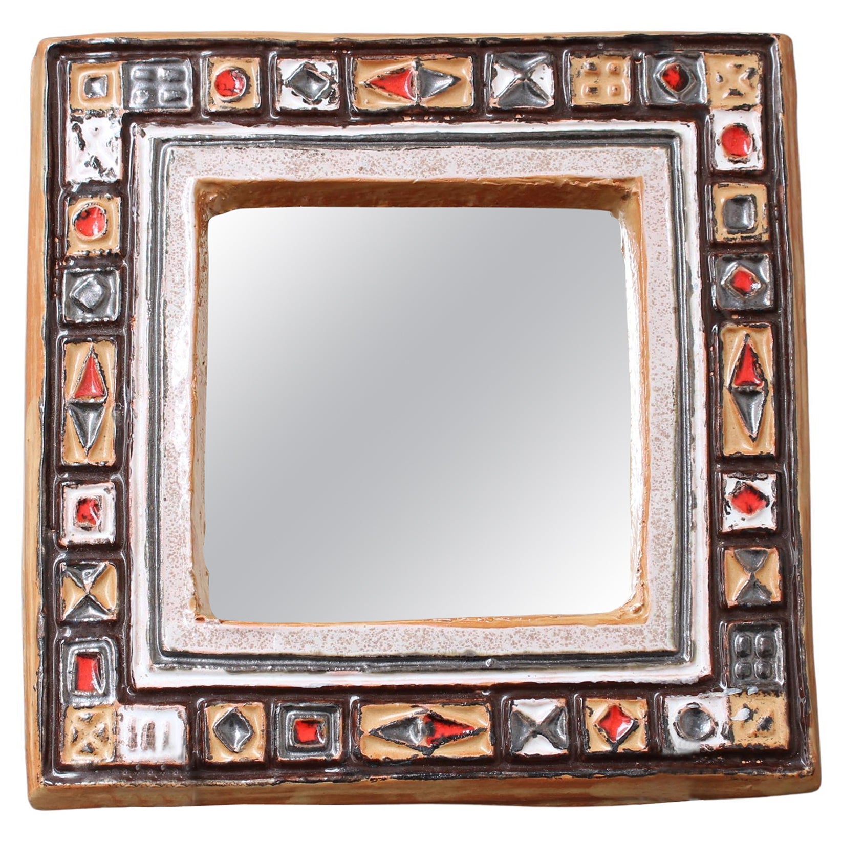 Mid-Century French Decorative Ceramic Mirror Attributed to Atelier Les Cyclades  For Sale