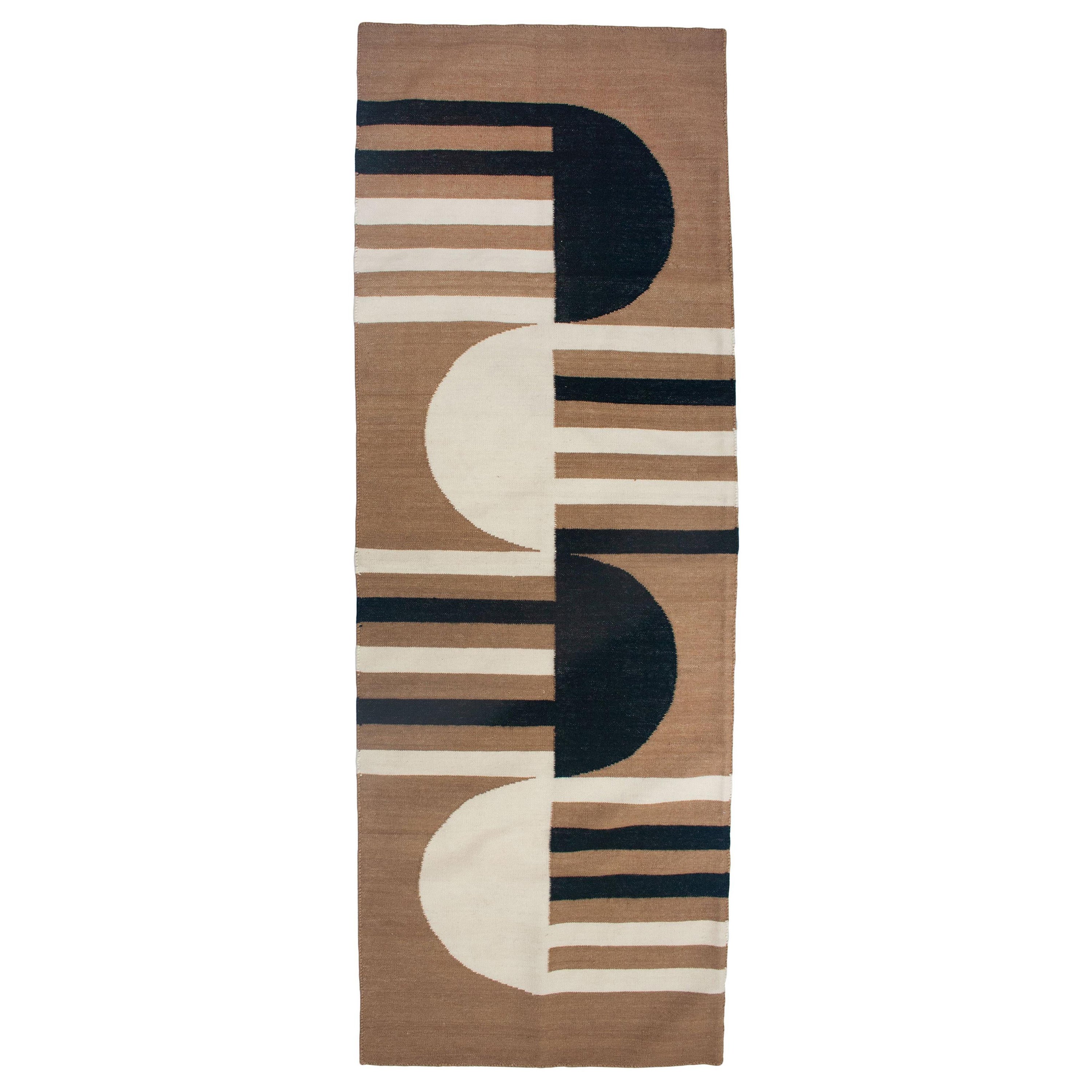 Luna Mod Black Handwoven Modern Wool Rug, Carpet and Durrie For Sale