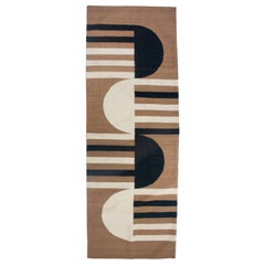 Luna Mod Black Handwoven Modern Wool Rug, Carpet and Durrie