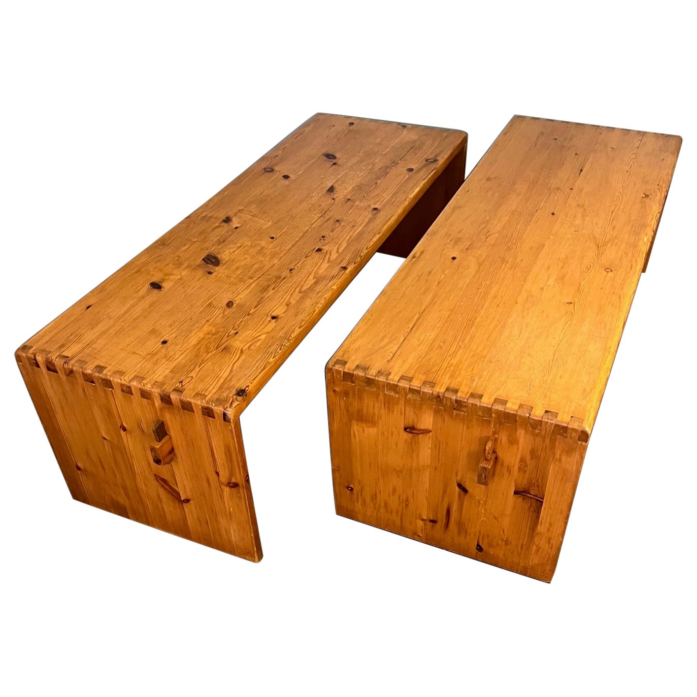 Pair of pine benches, " Chalet " style  France circa 1970 For Sale