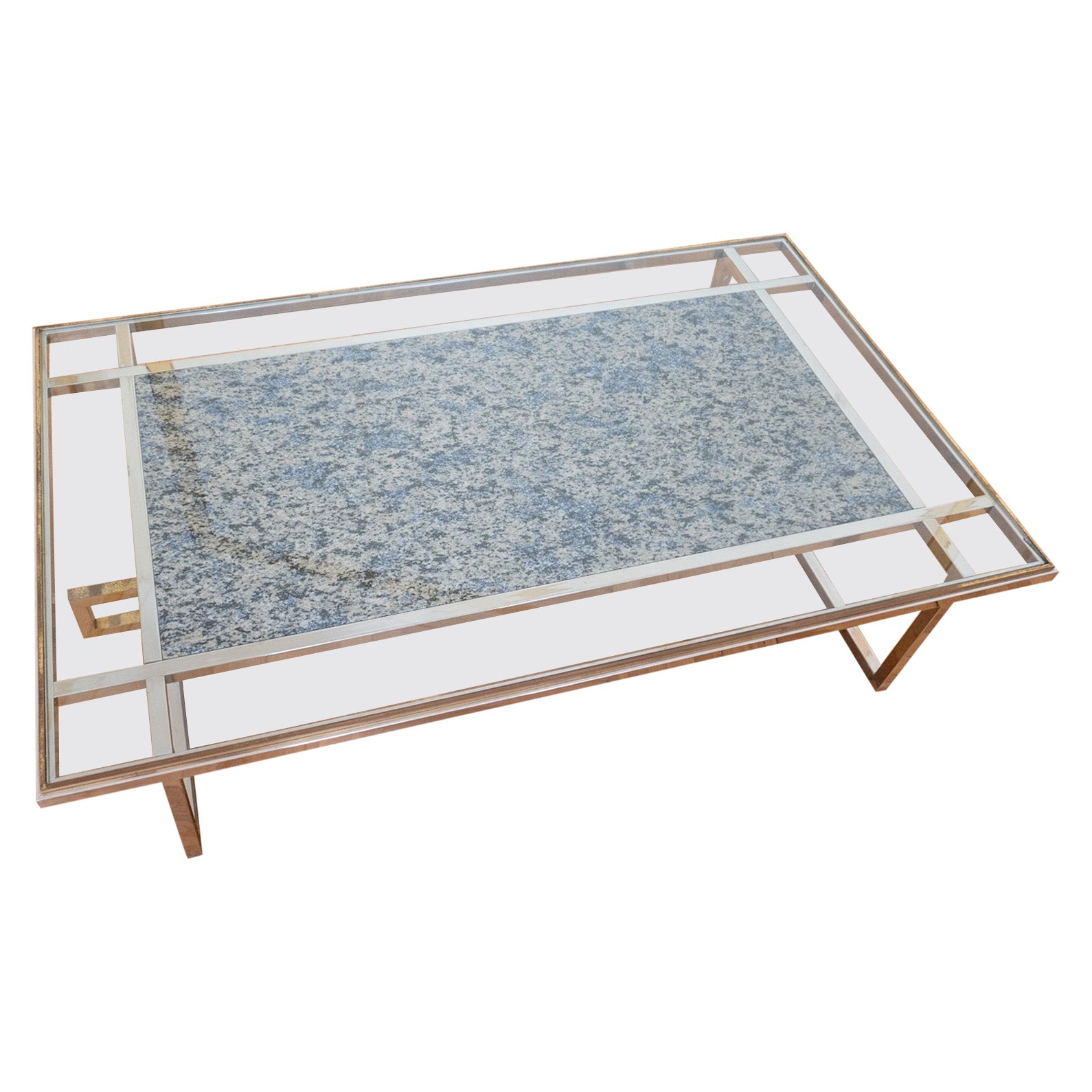 Mid-Century Modern Brass Chrome Glass Marble Coffee Table, Italy 1970s For Sale
