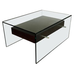 Roche Bobois INDO Tempered Glass and Wood End or Coffee Table 