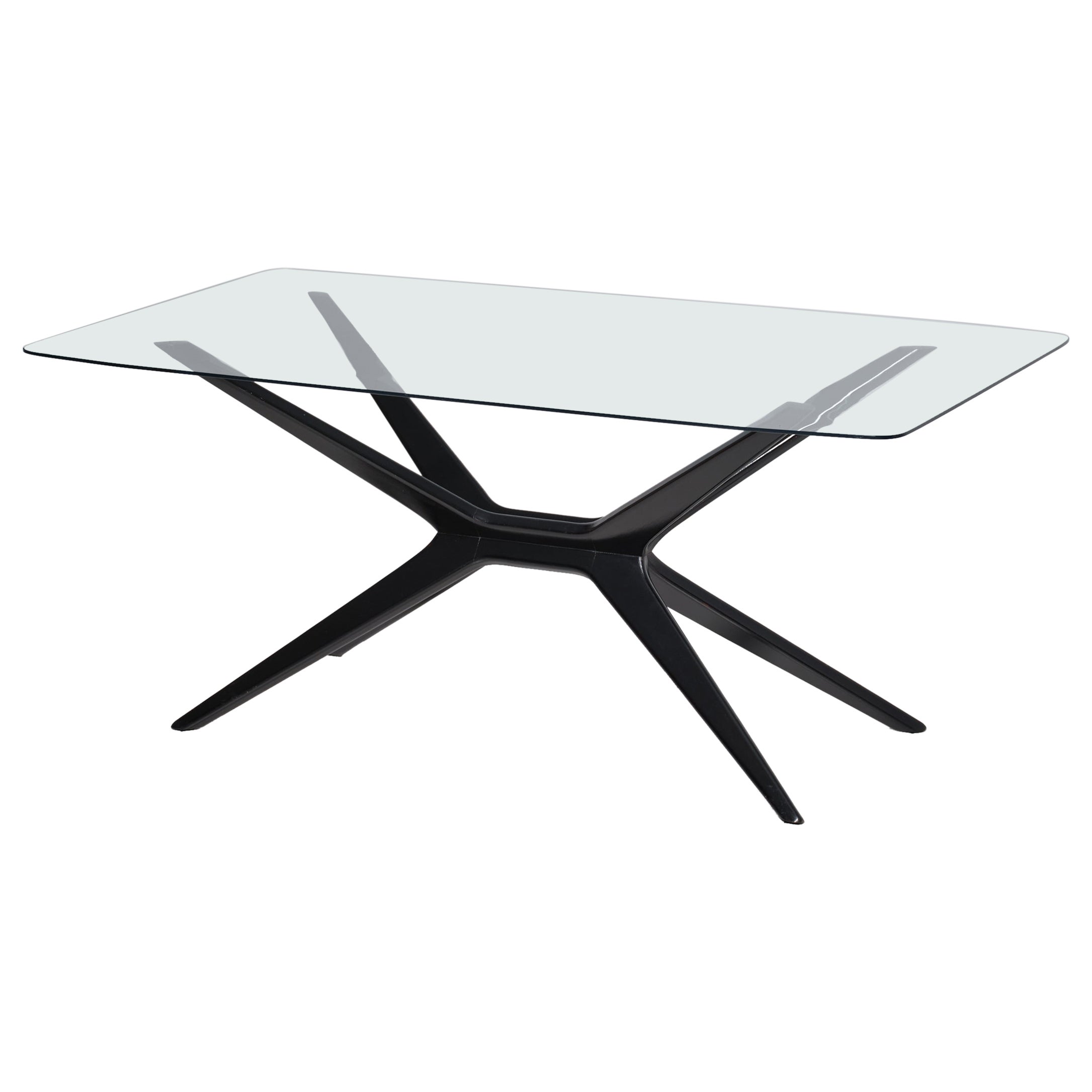 Elegant Coffee Table with Glass Top and Sleek Black Legs