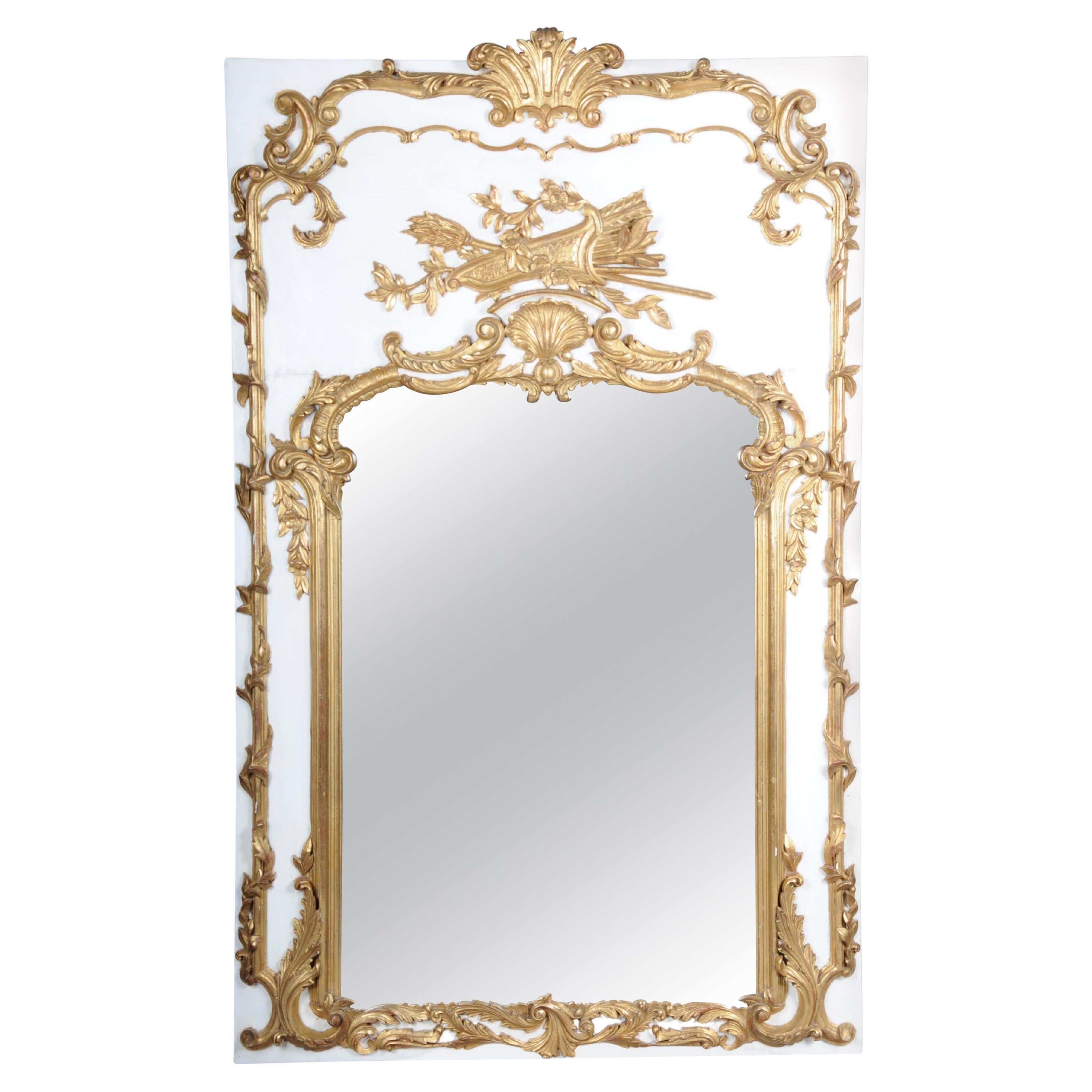 20th Century Louis XV gilt wall mirror, white For Sale