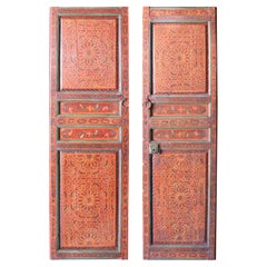 Antique 19th Century Moroccan Pair of Polychrome Doors with Original Iron Fittings
