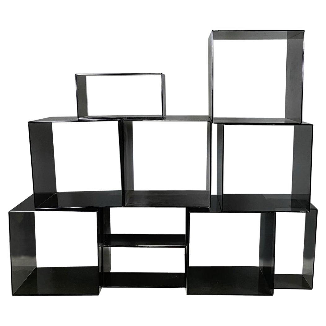 Italian modern Squared modular bookcase or display in smoked plexiglass, 1990s For Sale