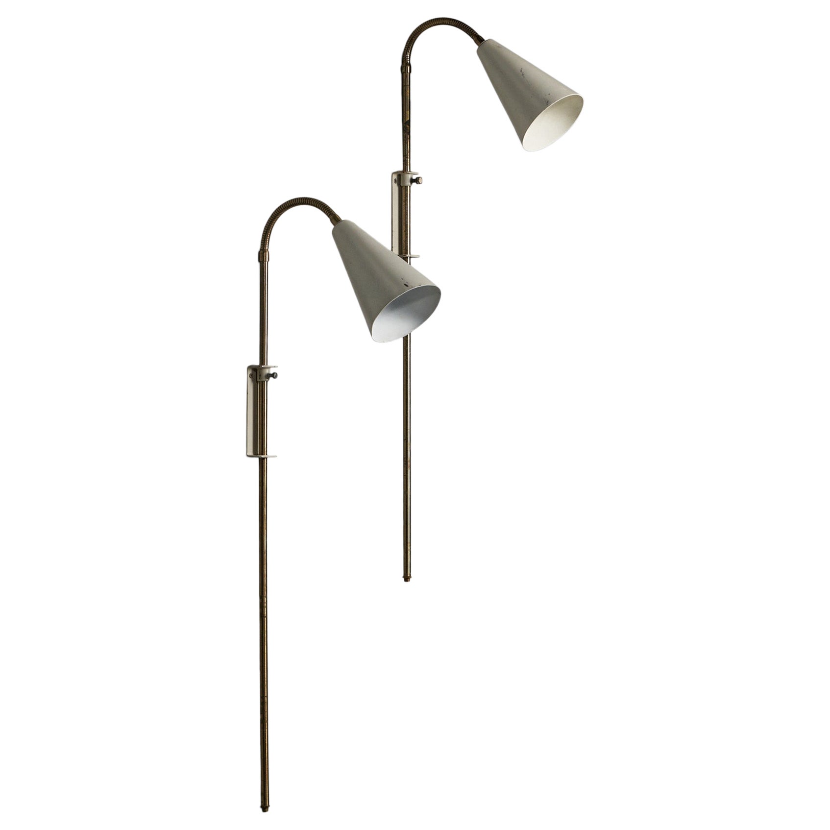 Swedish Designer, Wall Lights, Brass, Metal, Sweden, 1950s For Sale