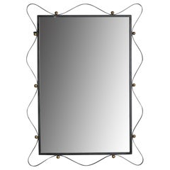 American Designer, Sizeable Wall Mirror, Metal, Brass, France, 1950s