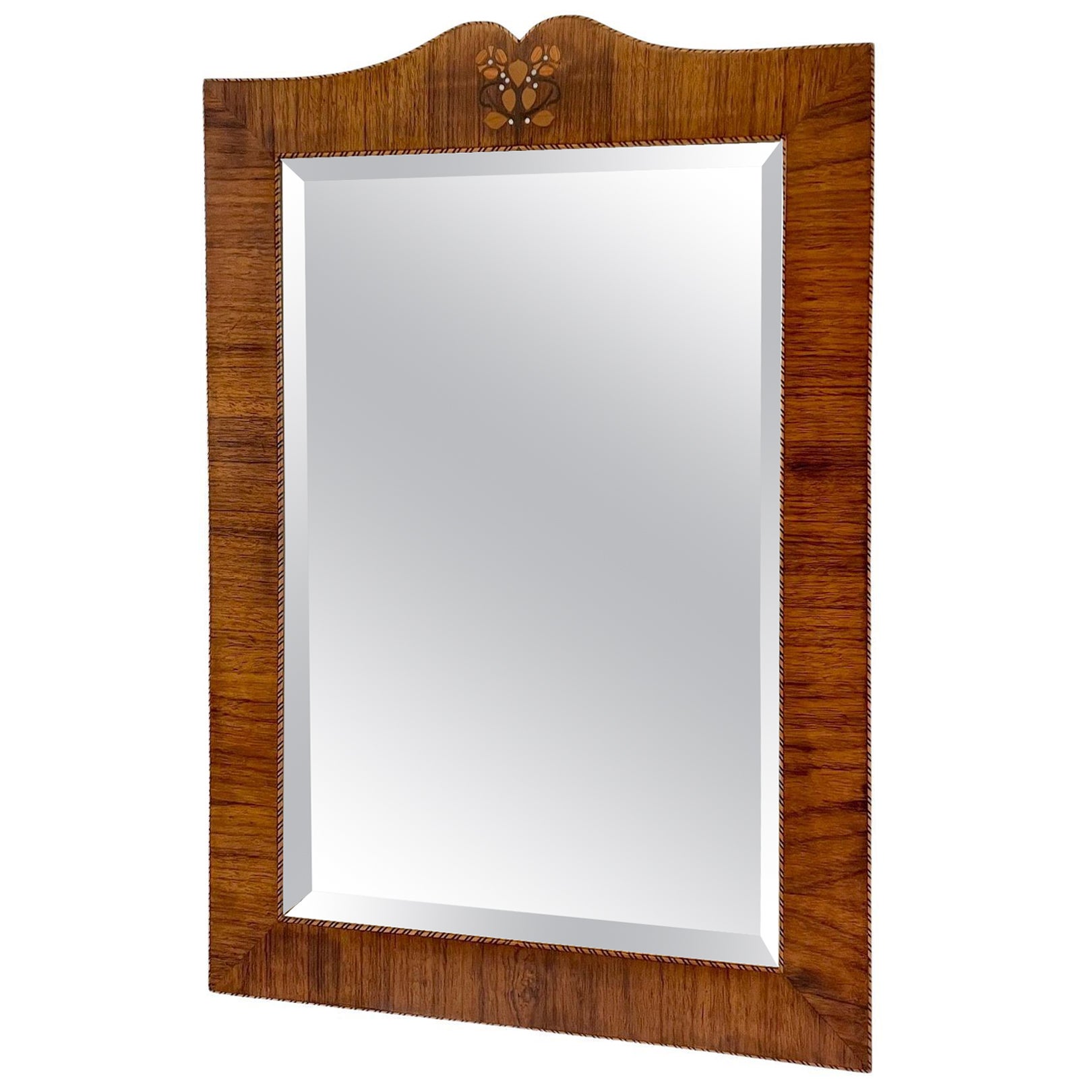 Arts & Crafts Inlaid Wood Framed Mirror For Sale