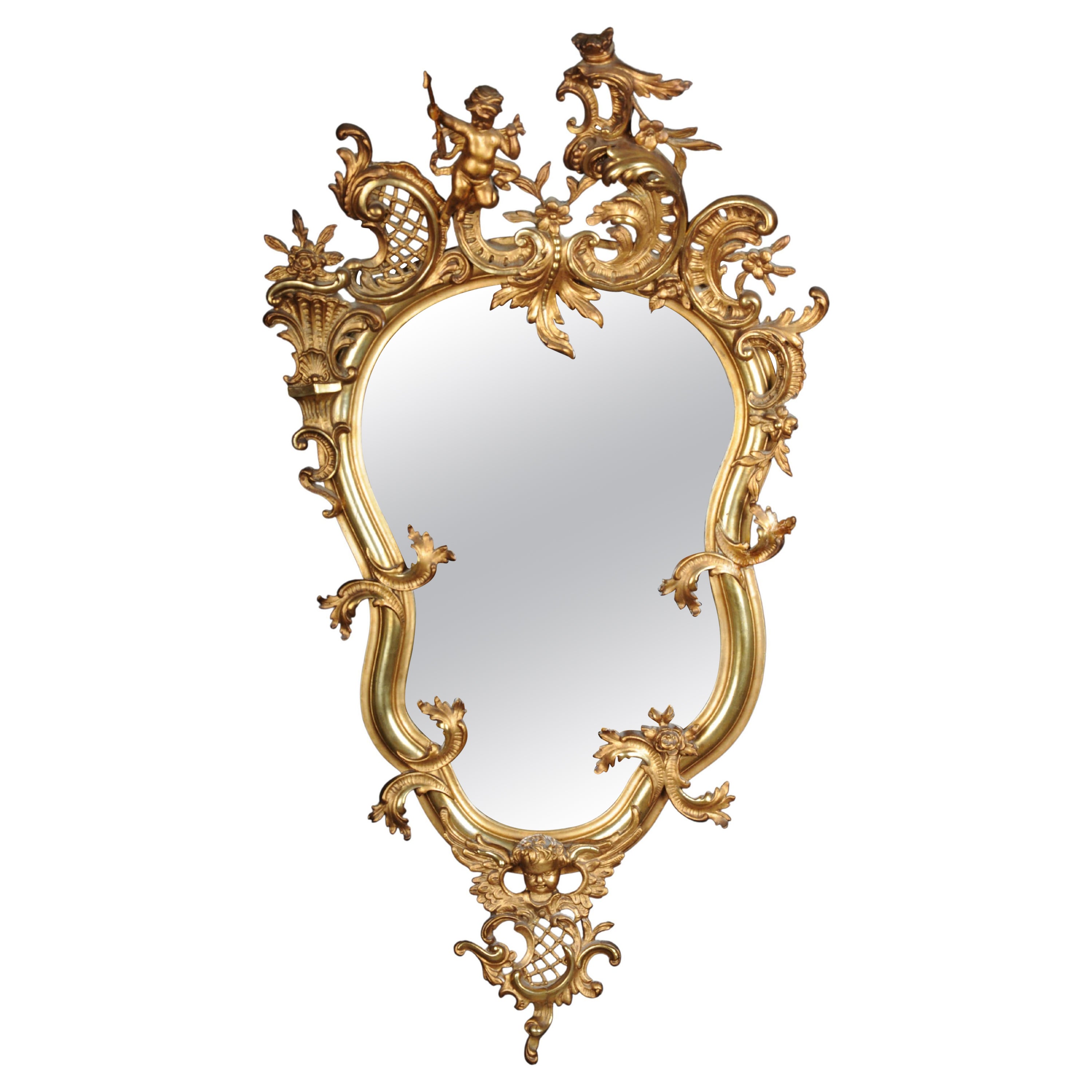 19ème siècle Antique miroir mural doré Rococo en vente