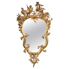 19ème siècle Antique miroir mural doré Rococo