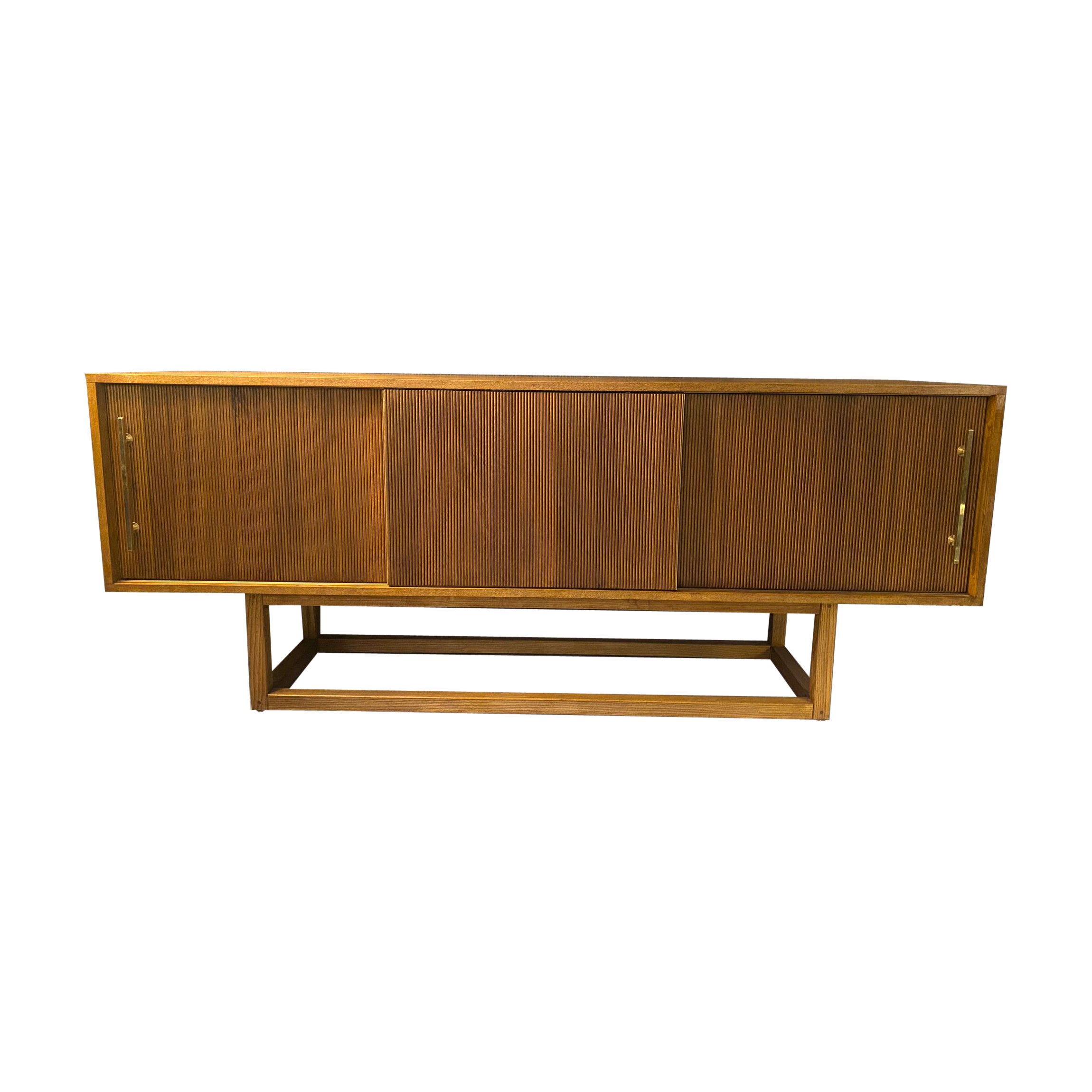 Italian Contemporary  Geometric Wood Sideboard with Brass Finishes