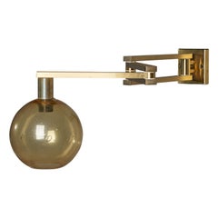 Vintage Goffredo Reggiani, Adjustable Wall Light, Brass, Glass, Italy, 1970s