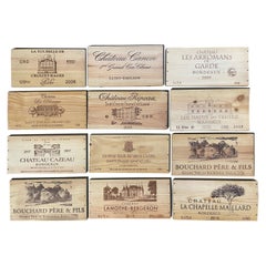 Used French Wooden Wine Crate Box Labels, Set of 12
