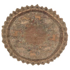 Used 19th Century Round Turkish Silk, Metal Thread Rug