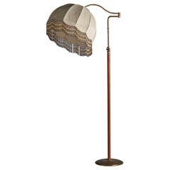 Vintage Italian Designer, Floor Lamp, Brass, Leather, Fabric, Italy, 1930s