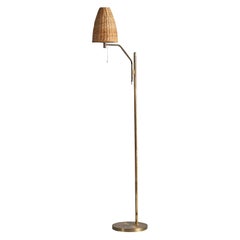 Swedish Designer, Floor Lamp, Brass, Rattan, Sweden, 1970s