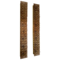 Large Contemporary Pair of Brass and Cola Gold Leaf Murano Glass Sconces, Italy