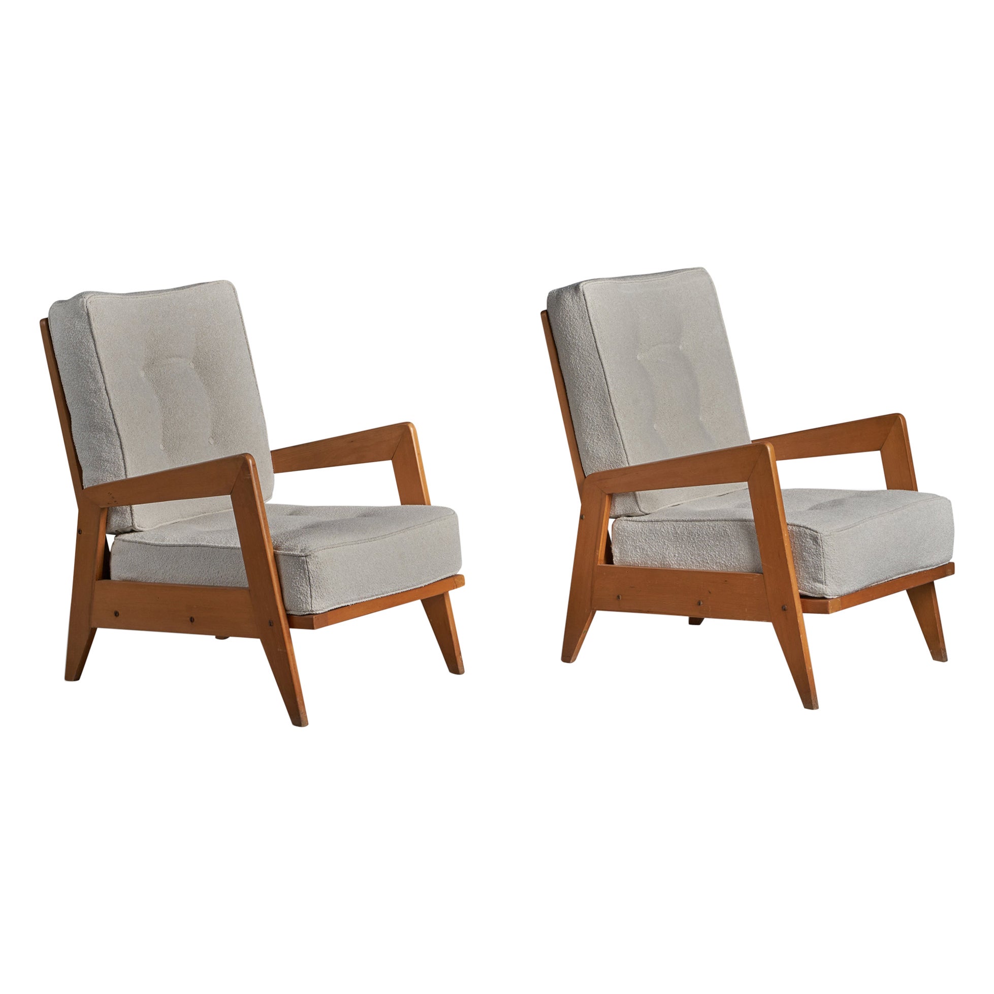 Italian Designer, Lounge Chairs, Wood, Fabric, Italy, 1950s For Sale