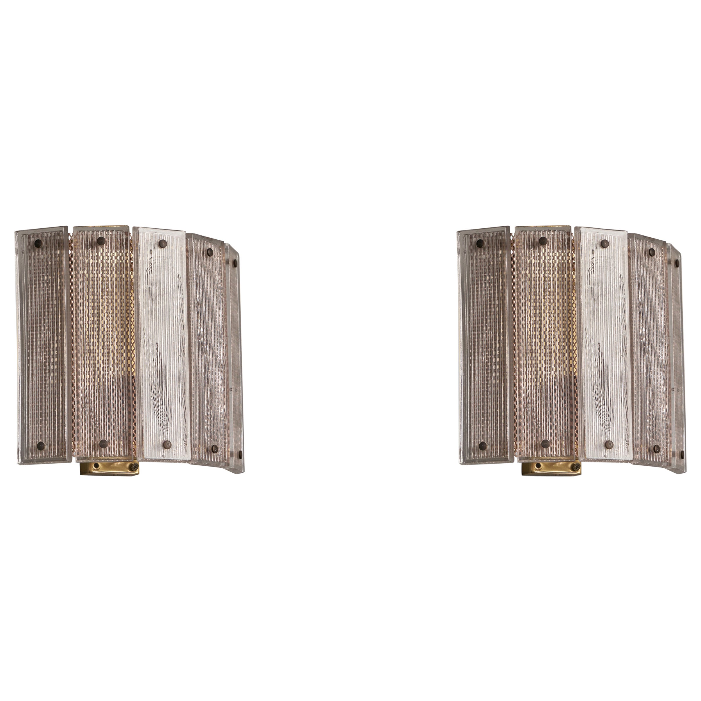 Carl Fagerlund, Wall Lights, Brass, Glass, Sweden, 1960s For Sale