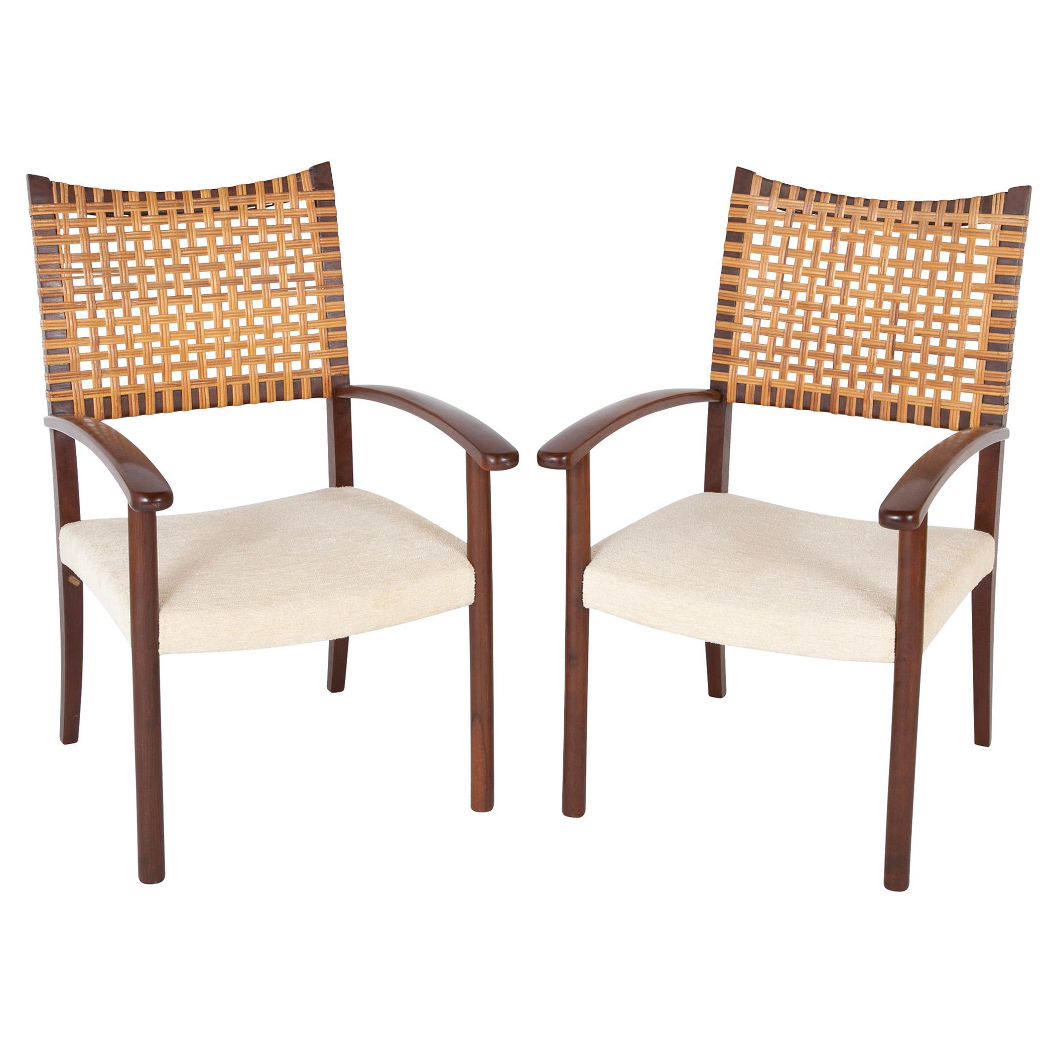 Pair of Open Arm Chairs with Caned Backs by Adolfo Foltas For Sale