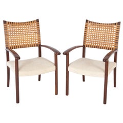 Vintage Pair of Open Arm Chairs with Caned Backs by Adolfo Foltas