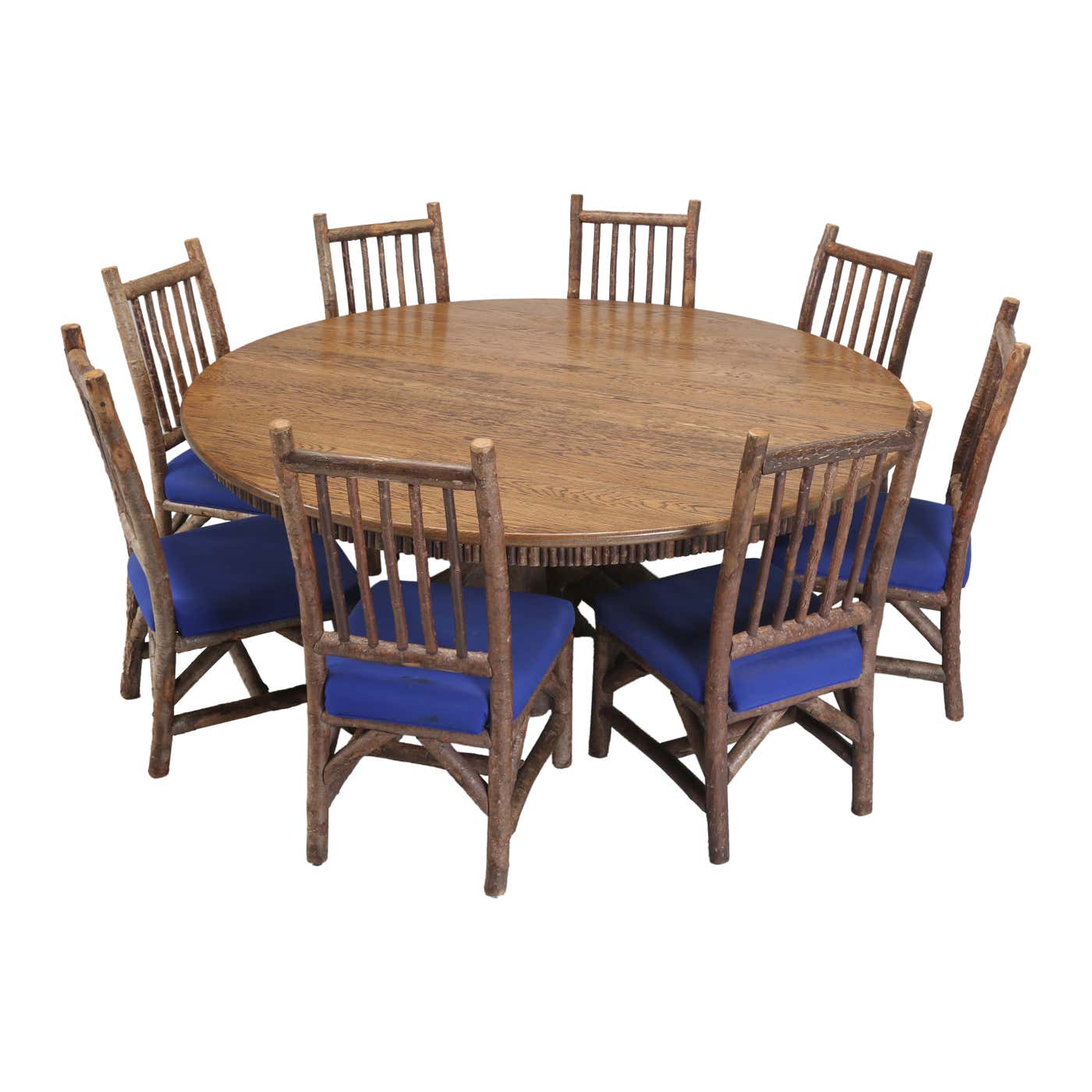 Handscraped Rustic Table Round Rustic Oak Hand-Scraped Dining Table (8) Matching Chairs Made in ...