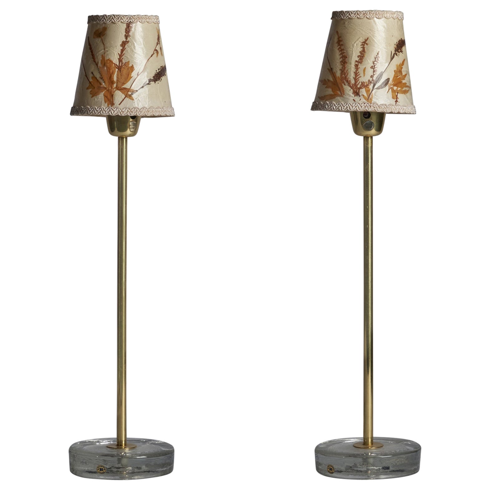 Swedish Designer, Table Lamps, Brass, Glass, Paper, Sweden, 1950s For Sale