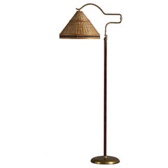 Italian Designer, Floor Lamp, Brass, Metal, Rattan, Bamboo, Italy, 1940s
