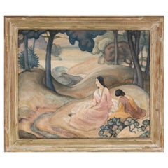 Signed John Palmer Wicker, 'Two Women in a Landscape, #7', Oil on Canvas